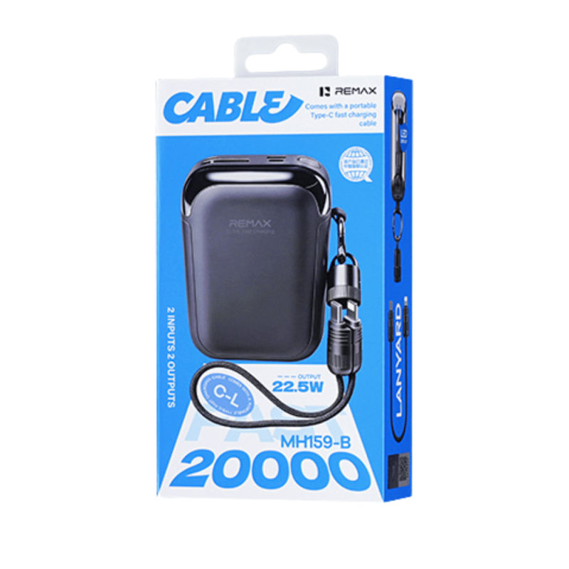 Power Bank Portable avec Câble USB-C Lightning 22.5W 20000mAh REMAX MH159-B - Noir