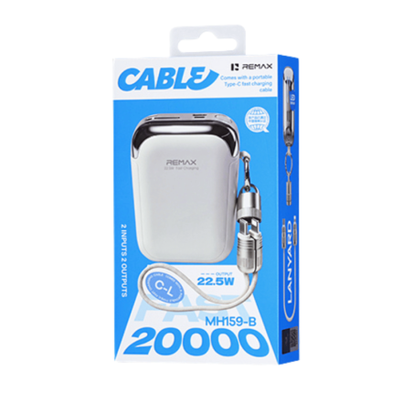 Power Bank Portable avec Câble USB-C Lightning 22.5W 20000mAh REMAX MH159-B - Blanc
