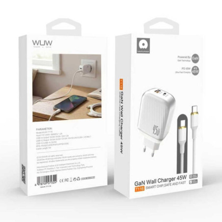 Kit Chargeur Rapide GaN 45W USB-C + USB-A ave | Smarty Paris
