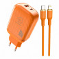 Kit Chargeur Rapide GaN 30W USB-C + USB-A avec Câble USB-C to Lightning 1M WUW-T115 - Orange