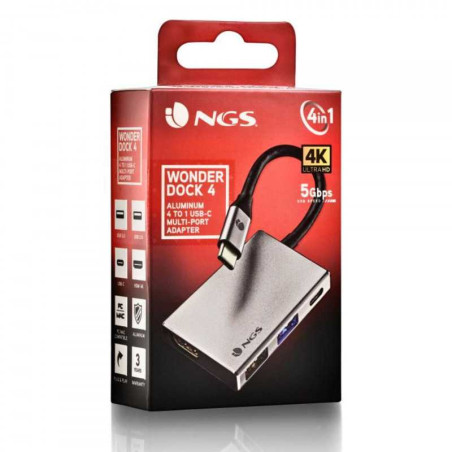 Adaptateur NGS Wonder Dock 4 PRO USB-C Multi Port 4 En1 - Gris