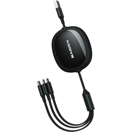 Câble Rétractable 3-en-1 de Charge Rapide Transfert de Données XSSIVE XSS-3IN1DESK2B - Noir