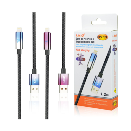 Câble USB-A / Lightning PD 15W Chargement rapide LinQ IP7739 - 1.2M - Violet