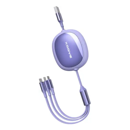 Câble Rétractable 3-en-1 de Charge Rapide Transfert de Données XSSIVE XSS-3IN1DESK2P - Violet
