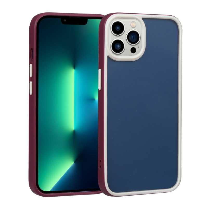 Coque de Protection Transparent avec Cadre de Couleur Contrastée pour iPhone - Rouge Vineux