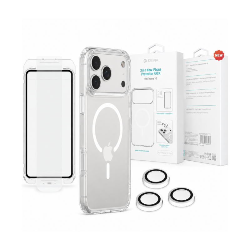 Pack de Protection 3 en 1 Coque + Verre Trempé + Protection Caméra Devia Star Series pour iPhone 18 Pro/Pro Max Pack de Protection 3 en 1 Coque + Verre Trempé + Protection Caméra Devia Star Series pour iPhone 18 Pro/Pro Max