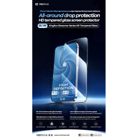 Verre Trempé HD Haute Résistance Série Kinglion Streamer pour iPhone 11 à 18 REMAX GL-45