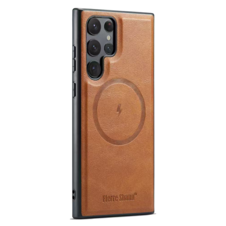 Coque De Protection En Cuir Avec Magsafe Pour Samsung - Marron