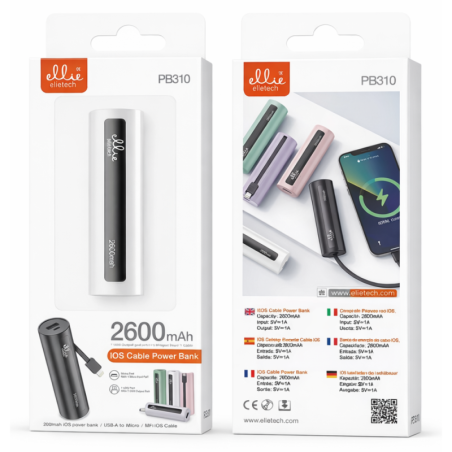 Power Bank 2600mAh avec câble iOS - Ellietech - PB310