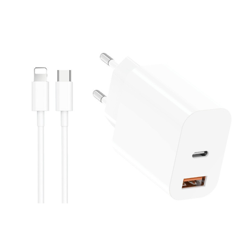Kit chargeur rapide Lightning D-power J8267 – Blanc, 1 m, 3A PD20W + QC3.0