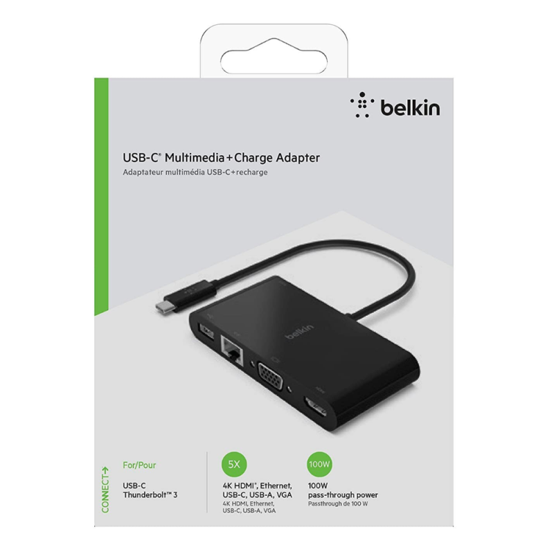 Belkin USB-C 4-in-1 Multimedia Adapter AVC004BTBK – 100 W Belkin USB-C 4-in-1 Multimedia Adapter AVC004BTBK – 100 W