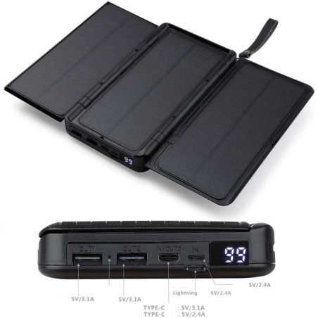 Solar Power Bank 10,000 mAh – USB-C/USB-A Black