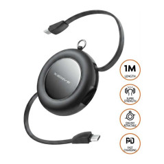 Câble rétractable Xssive USB-C 240 W noir | Smarty