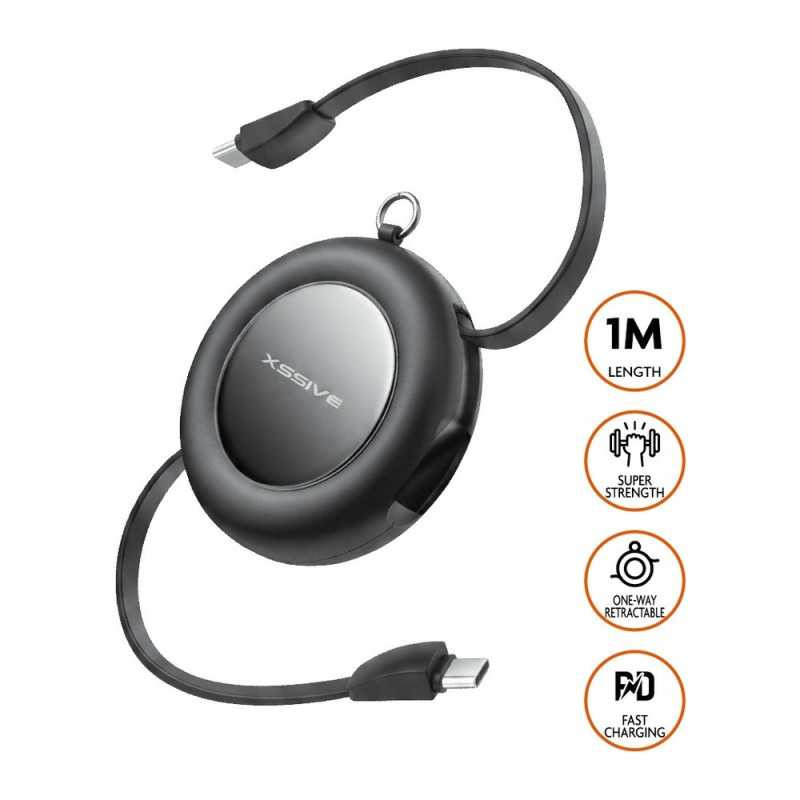 Xssive Câble rétractable USB-C vers USB-C XSS-RTCC-1M – 1 m noir Xssive Câble rétractable USB-C vers USB-C XSS-RTCC-1M – 1 m noir