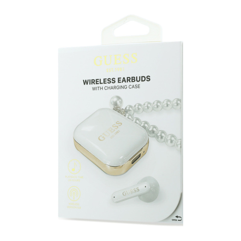 GUESS TWS Earbuds Pearl Strap GUTWSLD2HSPEH – White GUESS TWS Earbuds Pearl Strap GUTWSLD2HSPEH – White
