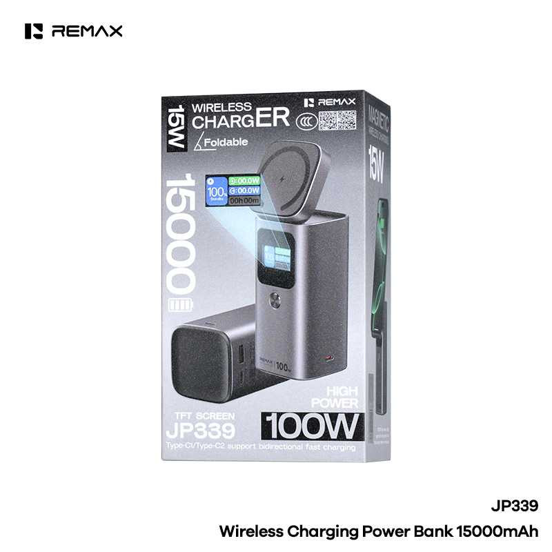 REMAX Power Bank JP339 – 15,000 mAh 100 W wireless 15 W dark blue