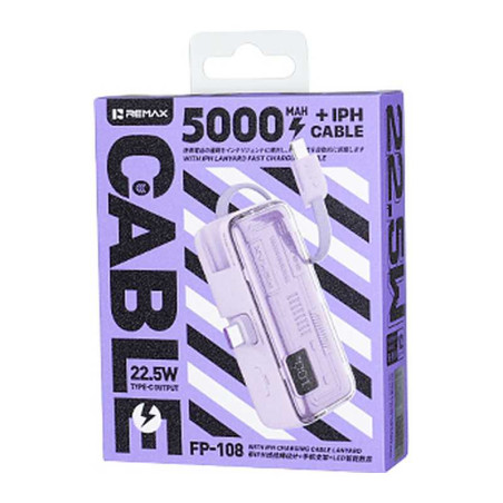 REMAX Batterie externe FP-108 – 5 000 mAh 22,5 W USB-C et Lightning violet