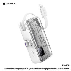 REMAX Power Bank FP-108 – 5,000 mAh 22.5 W USB-C and Lightning white