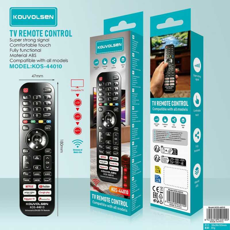 KOUVOLSEN Télécommande universelle TV KOS-44010 – ABS, noir KOUVOLSEN Télécommande universelle TV KOS-44010 – ABS, noir