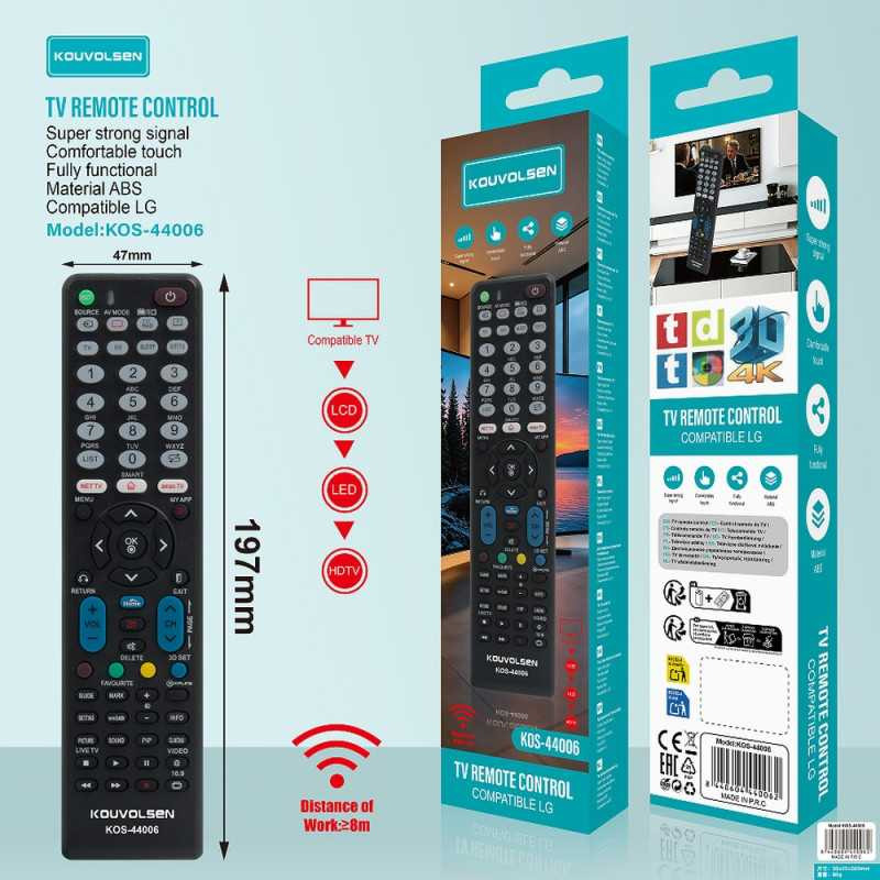 KOUVOLSEN Télécommande KOS-44006 compatible TV LG – Noir