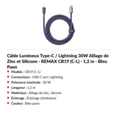 REMAX CB19 USB-C Lightning Cable 30 W 1.2 m | Smarty