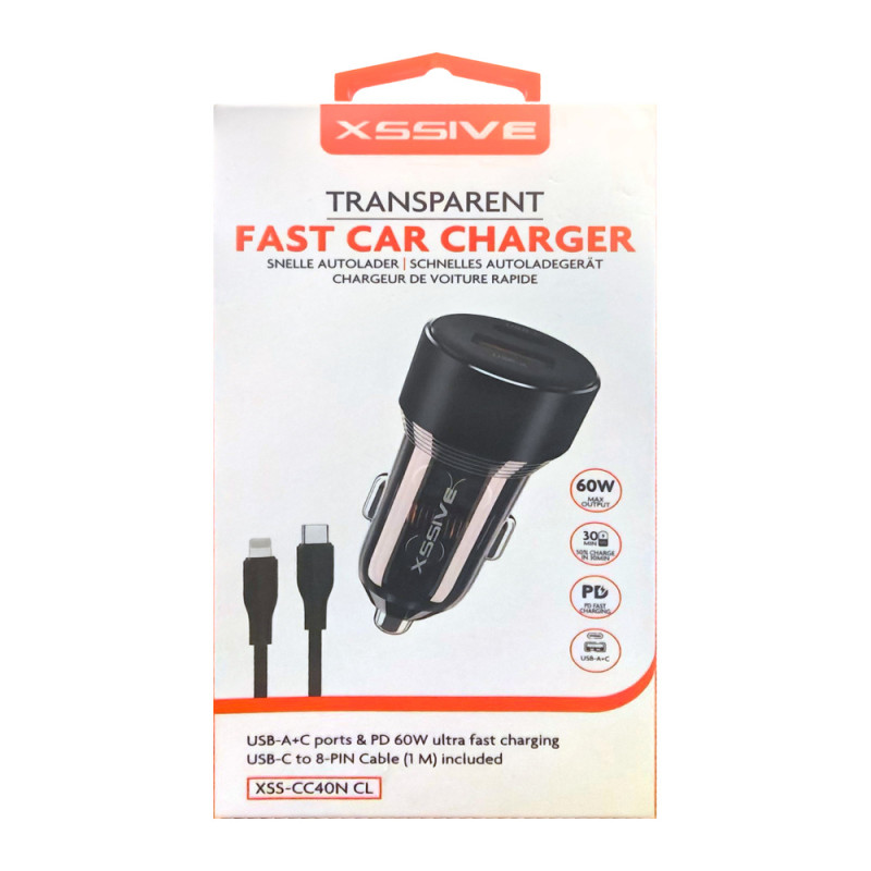 XSSIVE Car Charger XSS-CC40N CL – USB-C + USB 48 W with Cable XSSIVE Car Charger XSS-CC40N CL – USB-C + USB 48 W with Cable