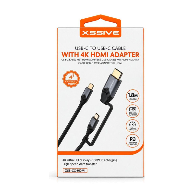 XSSIVE USB-C to USB-C Cable with 4K HDMI XSS-CC-HDMI – 1.8 m XSSIVE USB-C to USB-C Cable with 4K HDMI XSS-CC-HDMI – 1.8 m