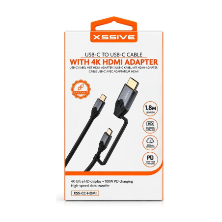 XSSIVE Câble USB-C vers USB-C avec HDMI 4K XSS-CC-HDMI – 1,8 m