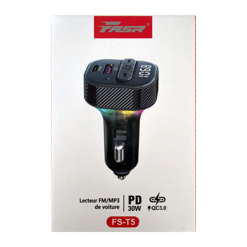FASR Transmetteur FM FS-T5 pour voiture – Bluetooth, PD 30 W, QC3.0