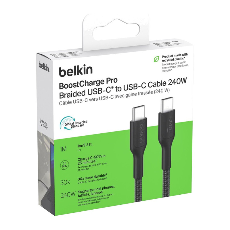 Belkin Câble tressé USB-C vers USB-C CAB025hq1MBK – 240 W 1 m Noir Belkin Câble tressé USB-C vers USB-C CAB025hq1MBK – 240 W 1 m Noir