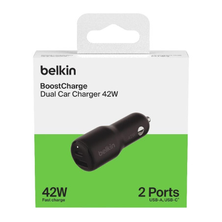 Belkin Chargeur allume-cigare USB-C PD + USB-A 42 W – CCB005BTBK
