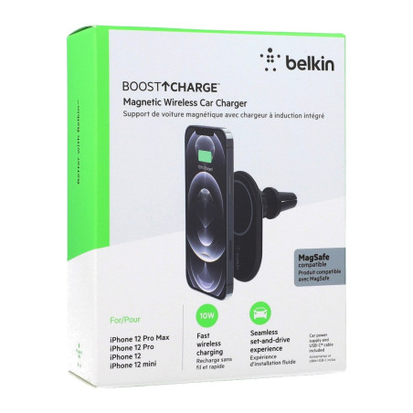 Belkin Support voiture MagSafe avec charge sans fil 10 W – WIC004BTBK-NC Noir