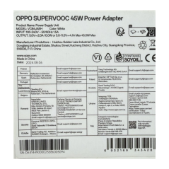 OPPO SUPERVOOC VCB4JAEH chargeur secteur 45 W blanc