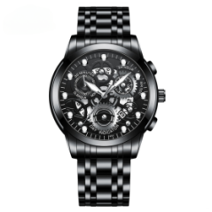 Montre Homme Lumineux Étanche en Acier Inoxydable 2451HH - Noir | Smarty Paris