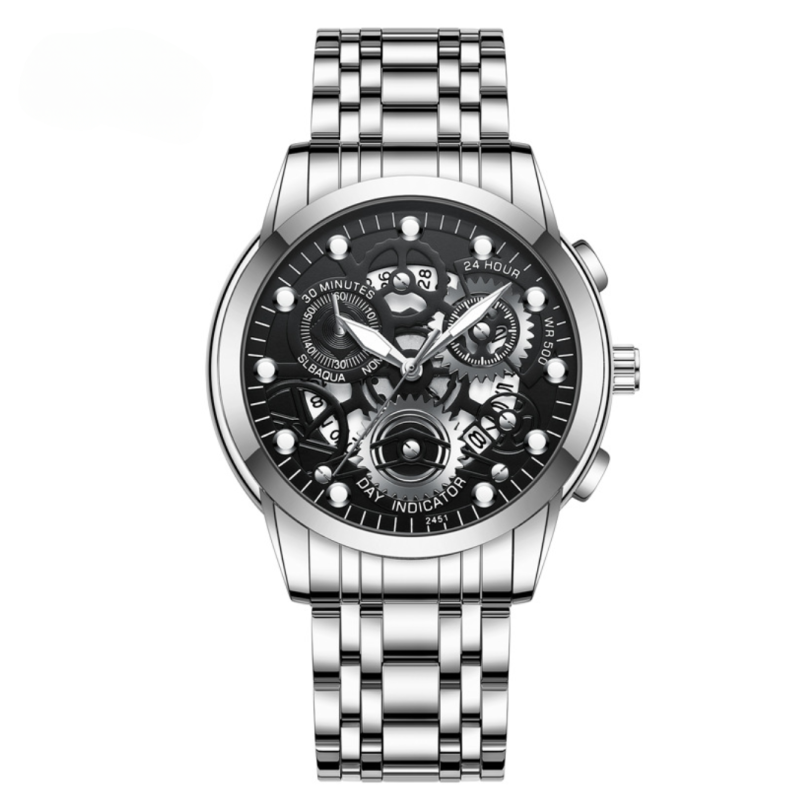 Montre Homme Lumineux Étanche en Acier Inoxydable 2451HY - Argent Noir — ECO · Smarty Paris 18e