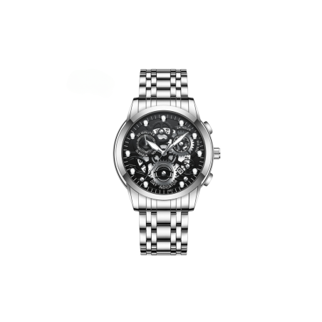 Montre Homme Lumineux Étanche en Acier Inoxydable 2451HY - Argent Noir | Smarty Paris