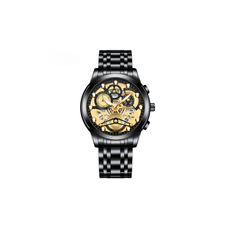 Montre Homme Lumineux Étanche en Acier Inoxydable 2451JH - Noir Or | Smarty Paris