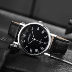 Montre à Quartz pour Hommes Modiya Bracelet en Cuir PU Chiffre Romain Noir | Smarty Paris