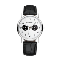 Montre à Quartz pour Hommes Modiya Bracelet en Cuir PU avec 2 Petits Cadrans Blanc Noir | Smarty Paris