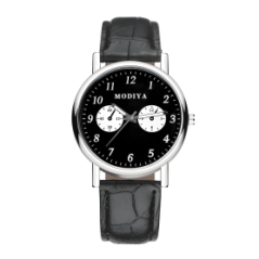 Montre à Quartz pour Hommes Modiya Bracelet en Cuir PU avec 2 Petits Cadrans Noir | Smarty Paris