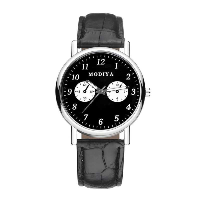 Montre à Quartz pour Hommes Modiya Bracelet en Cuir PU avec 2 Petits Cadrans Noir — ECO · Smarty Paris 18e
