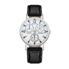 Montre à Quartz pour Hommes Modiya Bracelet en Cuir PU avec 3 Petit Cadran Modèle 999 Blanc Noir | Smarty Paris