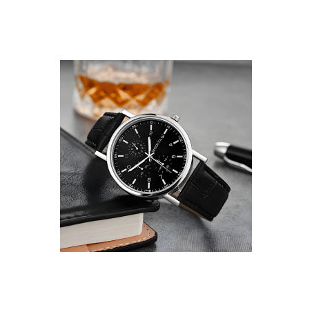 Montre à Quartz pour Hommes Modiya Bracelet en Cuir PU avec 3 Petits Cadrans Noir | Smarty Paris