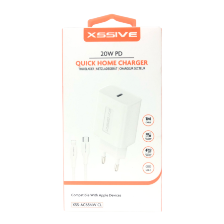 Fast Charger XSSIVE XSS-AC65NW CL – 20W White + USB-C to Lightning Cable