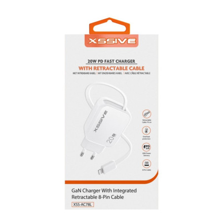 Chargeur rapide XSSIVE XSS-AC78L – 20W Lightning rétractable Blanc