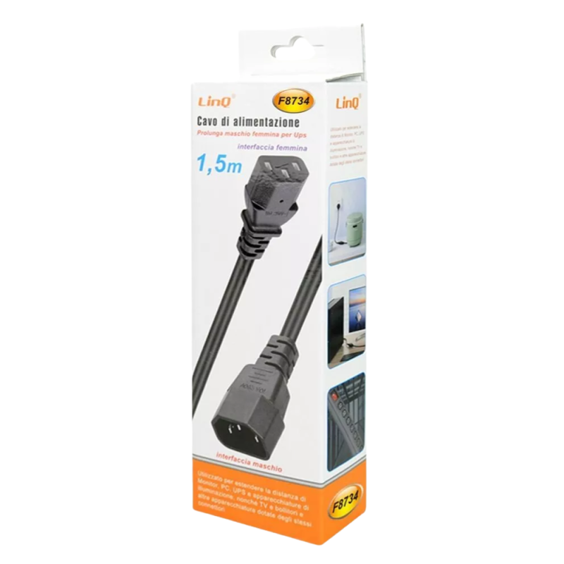 PC power extension cable LinQ F8734 – Male to female 1.5 m Black
