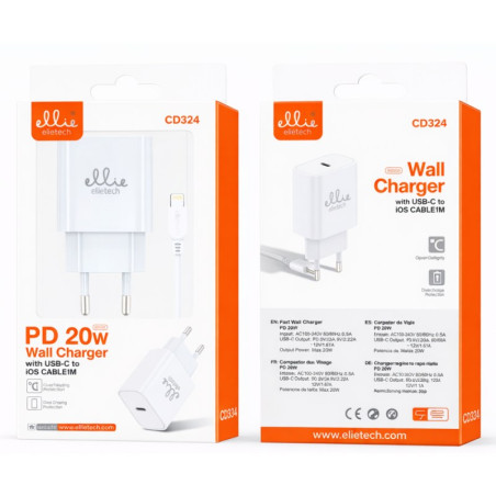 Chargeur USB-C 20 W Ellietech CD324 avec câble