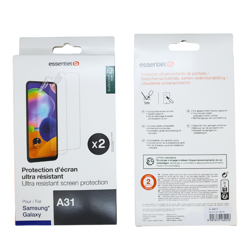 2Pcs Film Protection ESSENTIELB pour Samsung Galaxy A31 — Accessoire · Smarty Paris 18e