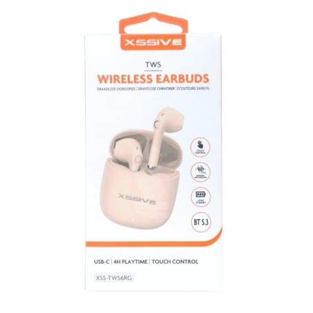 Bluetooth Earbuds XSSIVE XSS-TWS6RG – Rose Gold with Charging Case