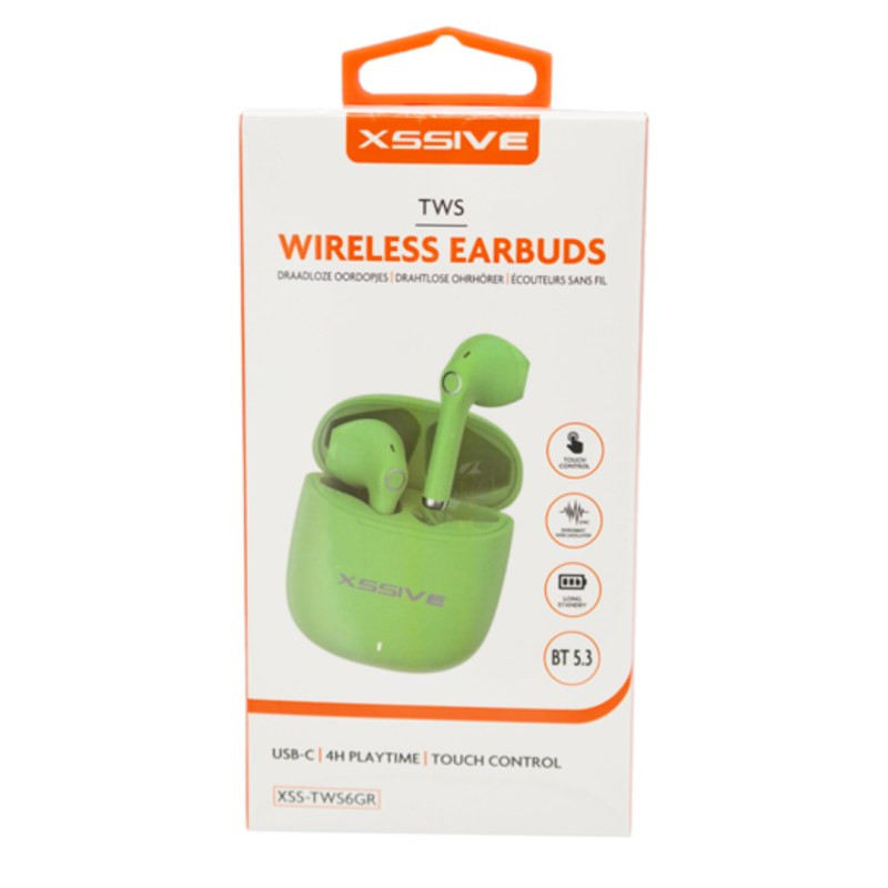 Écouteurs Bluetooth XSSIVE XSS-TWS6GR – Vert avec boîtier de chargement Écouteurs Bluetooth XSSIVE XSS-TWS6GR – Vert avec boîtier de chargement